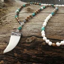 Turquoise Carved Bone Necklace